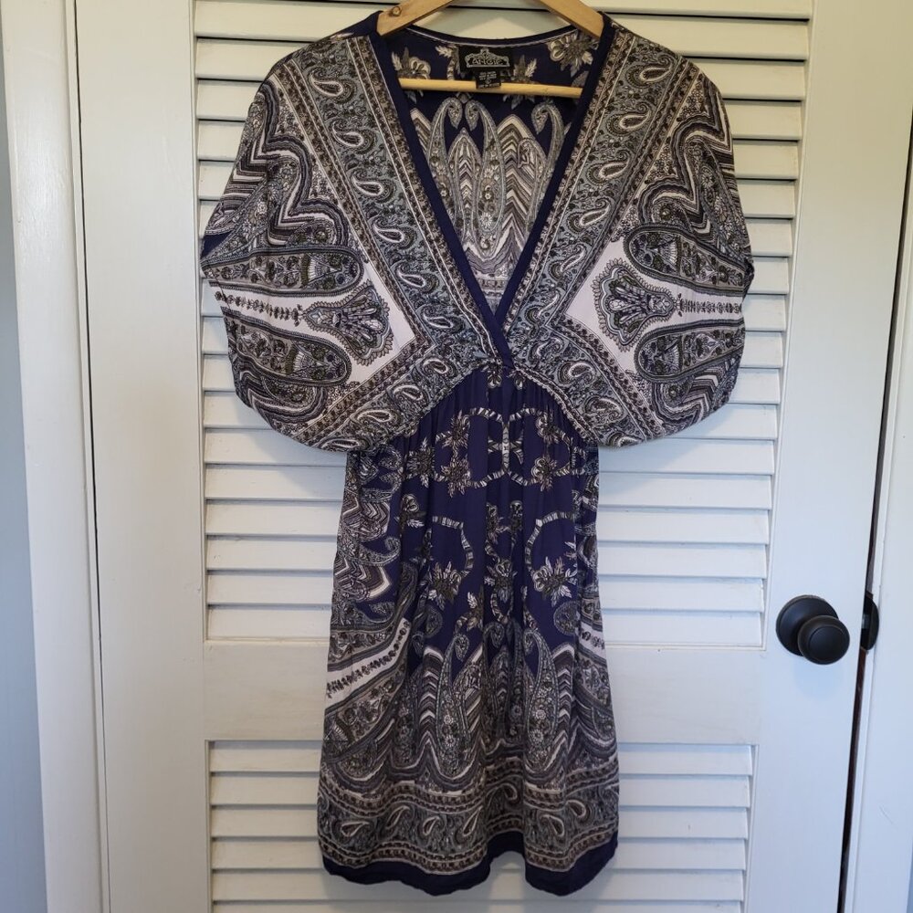 Women's Dress Large Bohemian Navy Blue White Gray